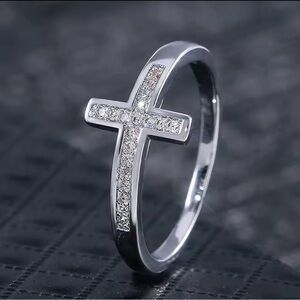 Inlaid CZ Silver Cross Ring 6,7,8